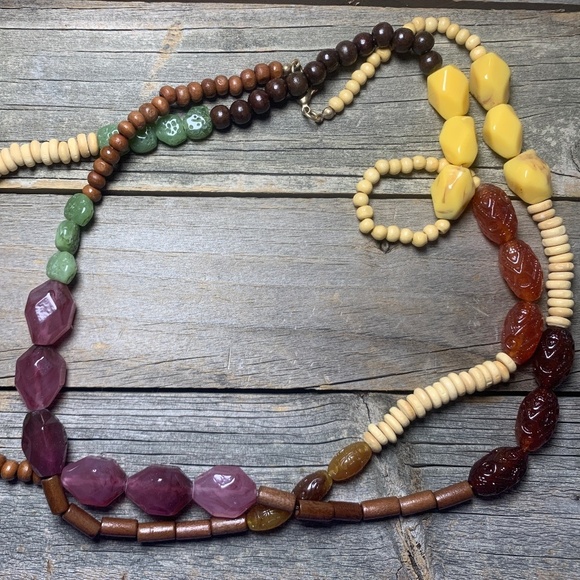Vintage Long Necklace with Wood, Seed, Plastic Beads 24" Long - Picture 1 of 9